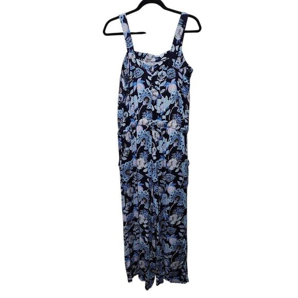 Ann Taylor Loft Pineapple Dream Jumpsuit blue floral drawstring waist rayon 10 - Picture 6 of 8
